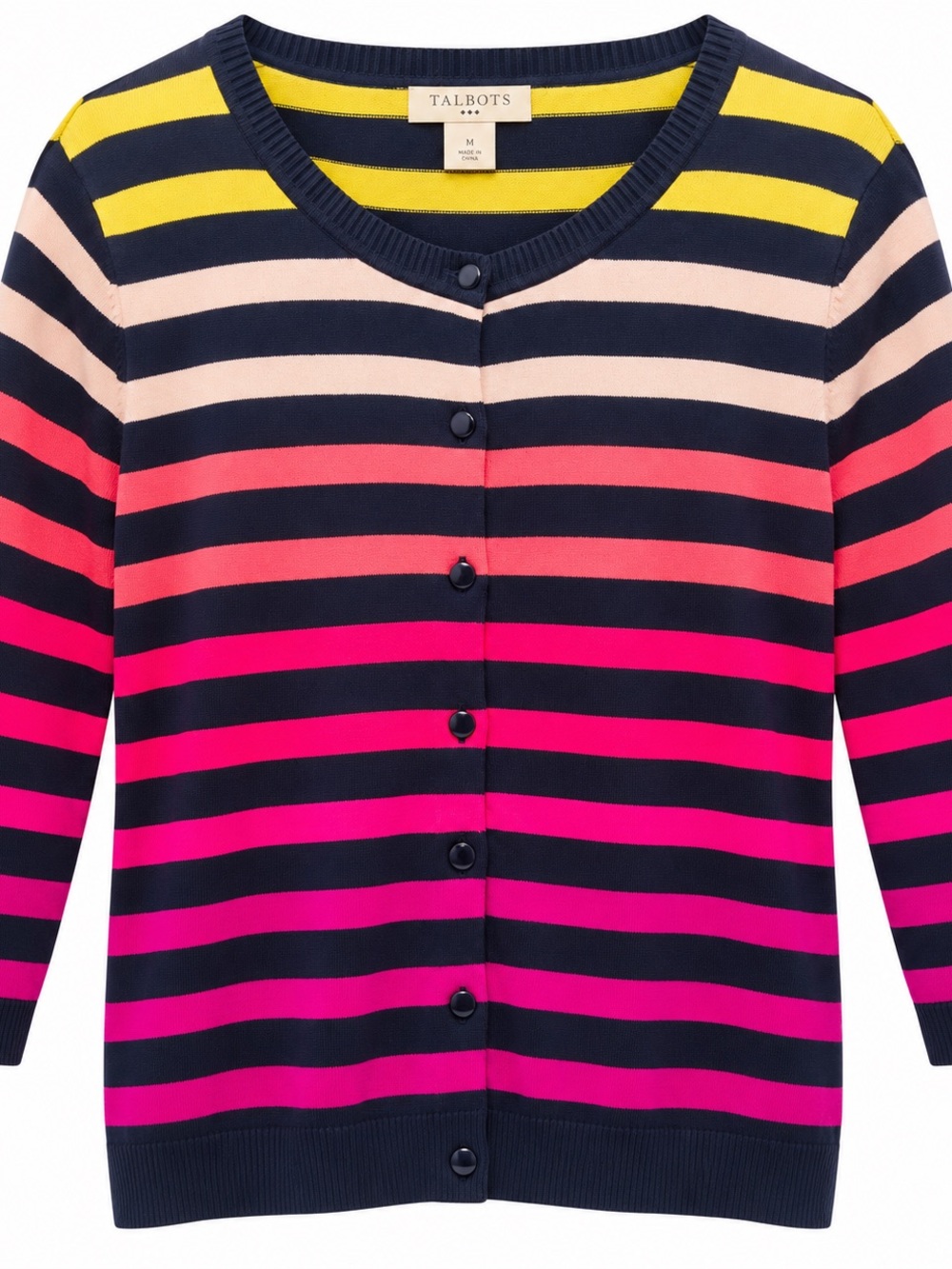 Talbots Medium Multicolor Striped 3/4 Sleeve Cotton Cardigan Sweater